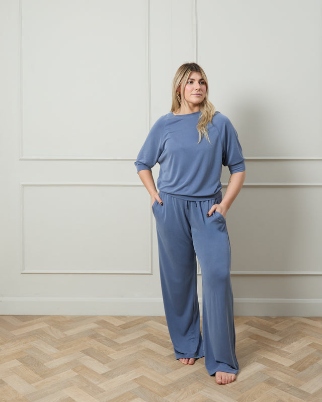 Chalk Kirsty Top Airforce Blue, a loose fitting tee with cuffed half sleeves