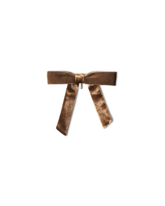 Chalk Bexhill Velvet Bow Ponytail Pin in Bear Brown