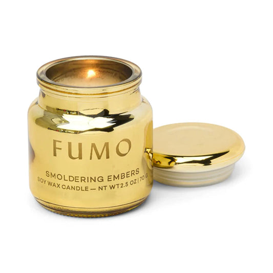 Chrome 2.5oz Gold Metallic Fumo Etched Glass  Candle - Smoldering Embers
