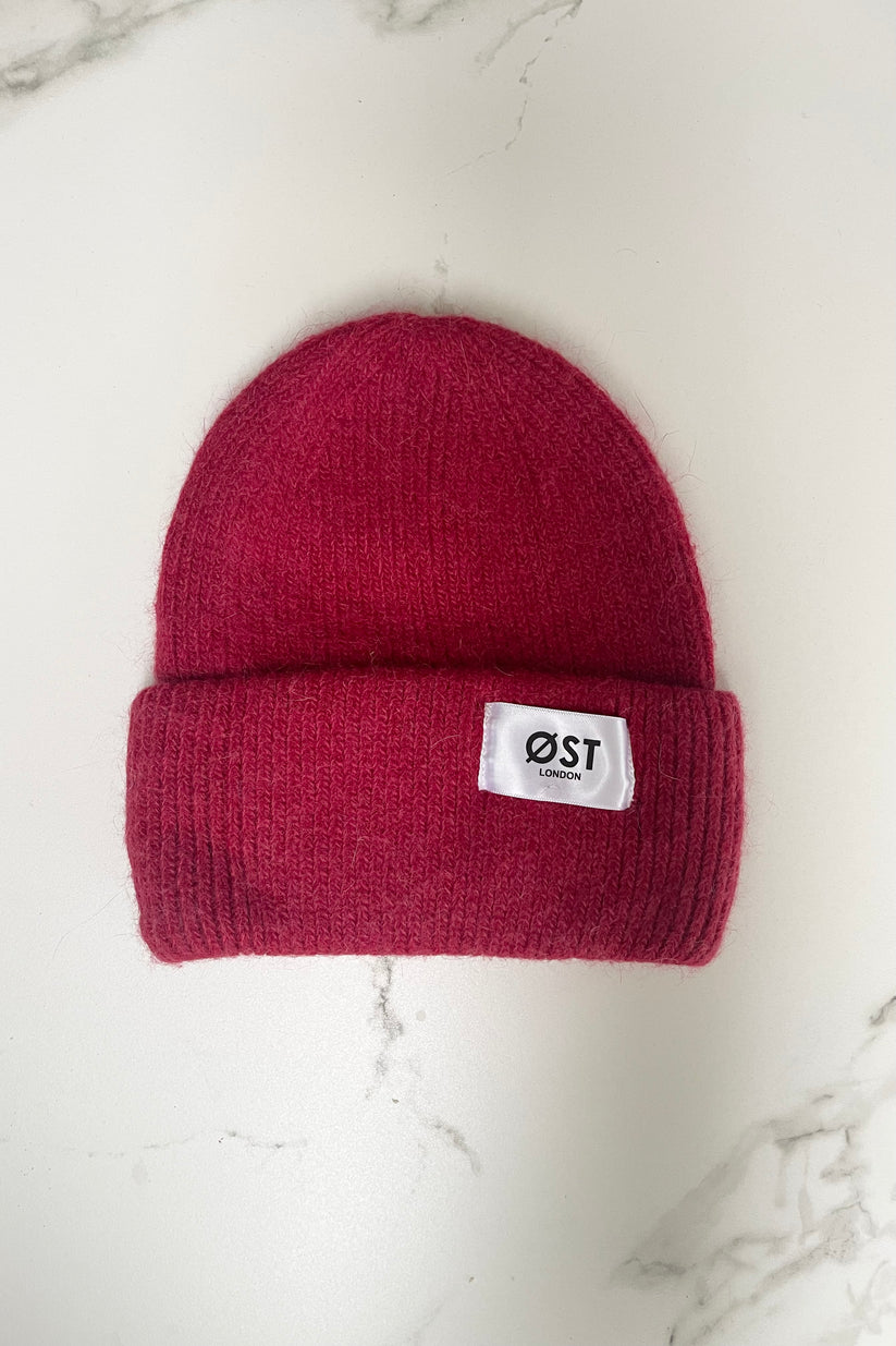 Clara Angora Beanie in Dark Red
