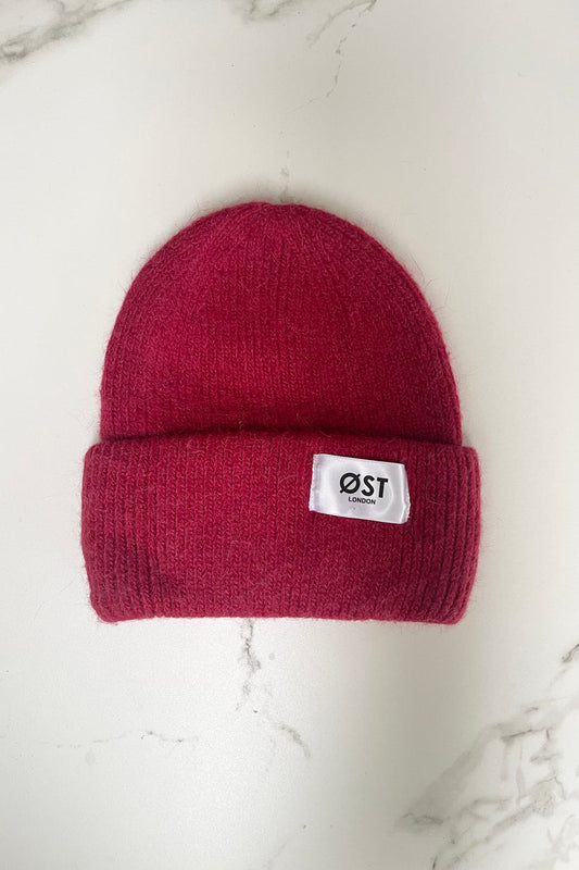 Clara Angora Beanie in Dark Red