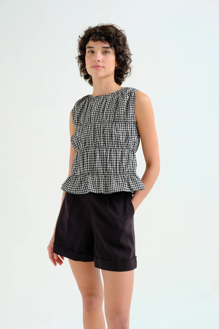 Compania Fantastica Black Gingham Top