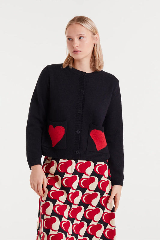 Compania Fantastica Jacquard Cardigan in Heart Attack