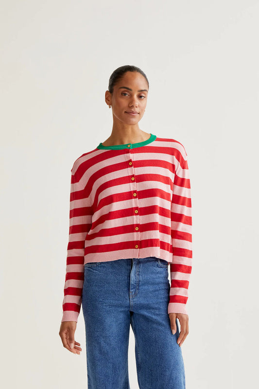 Compania Fantastica Soft Knit Cardigan with Pink & Red Stripe