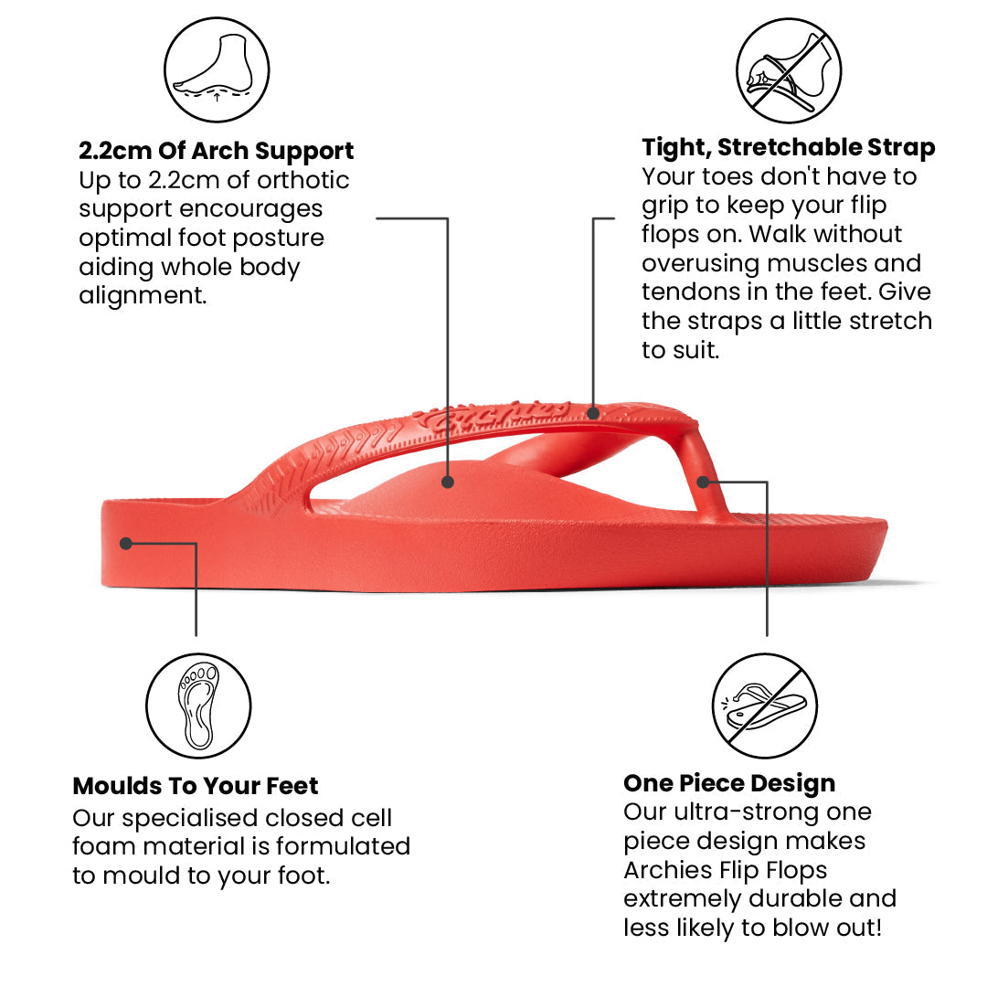 Archies Coral Arch Support Flip Flops - Classic Coral