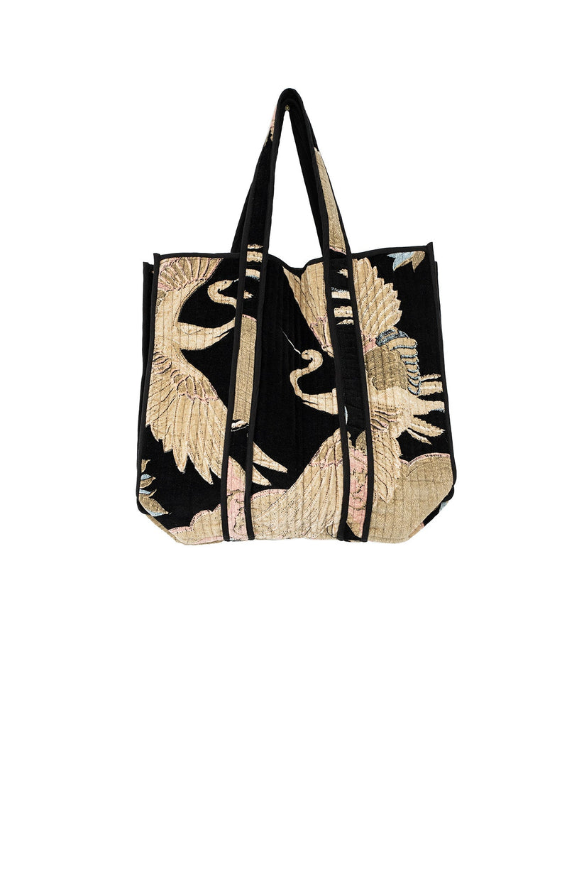 One Hundred Stars Crane Black Large Velvet Tote Bag