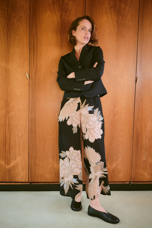 One Hundred Stars Crane Black Crepe Palazzo Pant