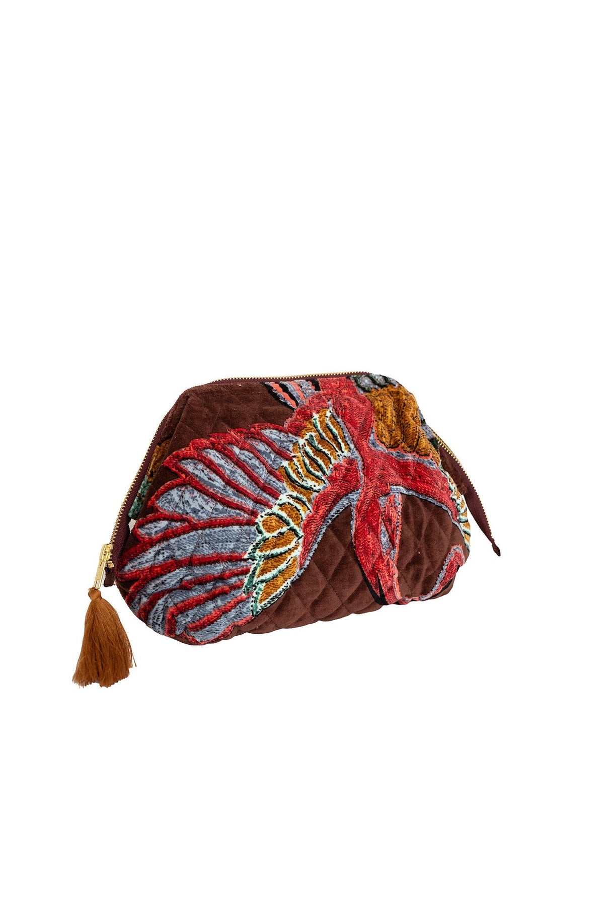 One Hundred Stars Crane Brown Velvet Pouch