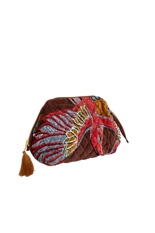 One Hundred Stars Crane Brown Velvet Pouch