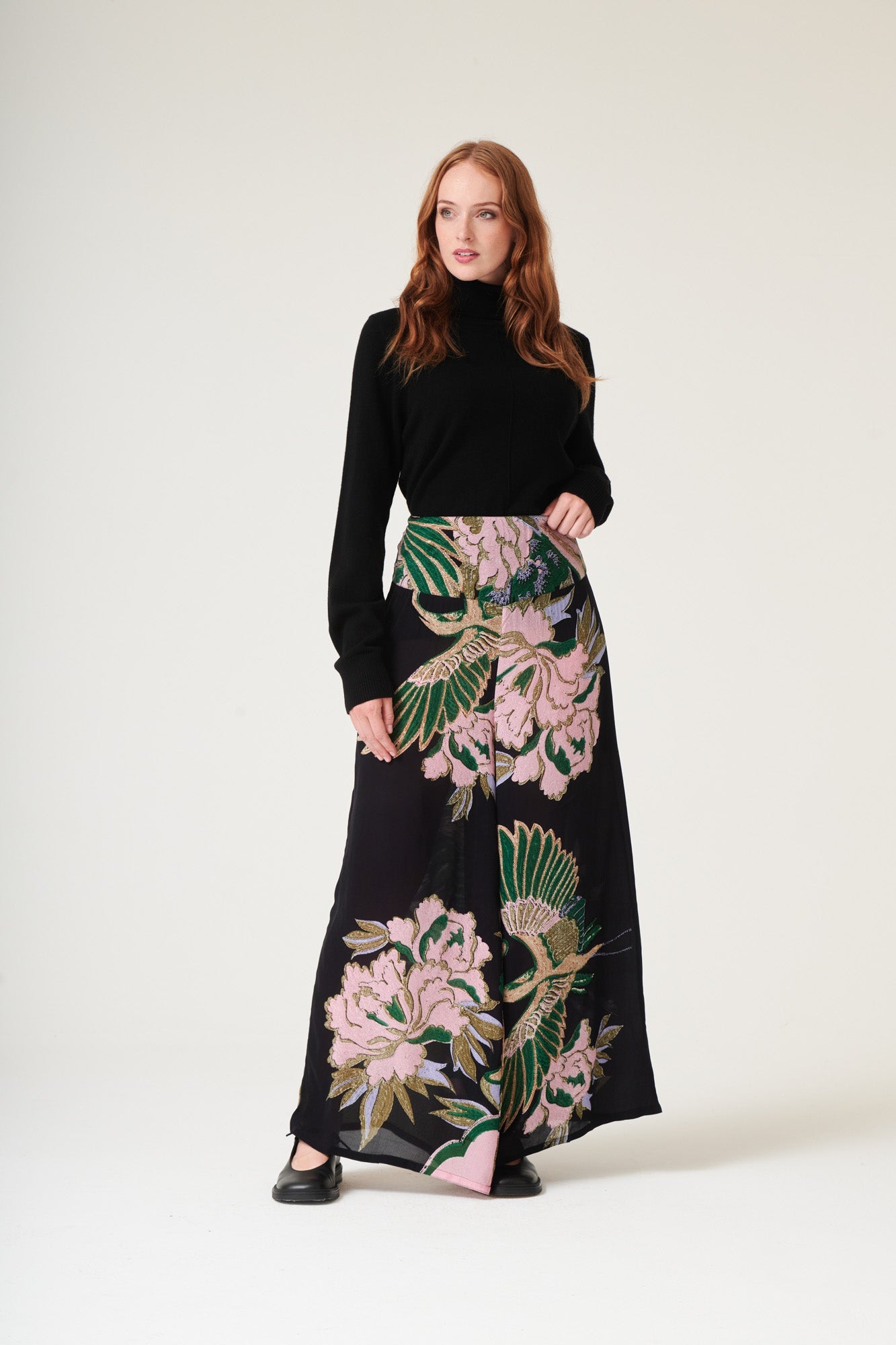 One Hundred Stars Crane Emerald Crepe Palazzo Pant