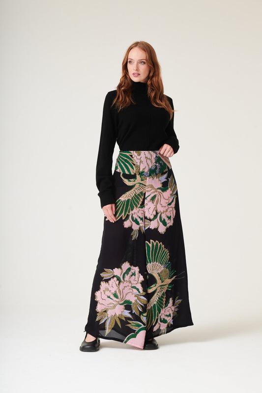 One Hundred Stars Crane Emerald Crepe Palazzo Pant