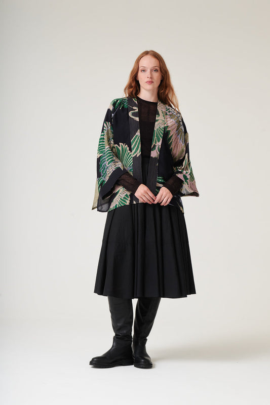 One Hundred Stars Crane Emerald Wool Kimono