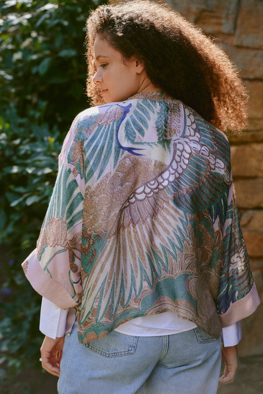 One Hundred Stars Crane Plaster Pink Kimono