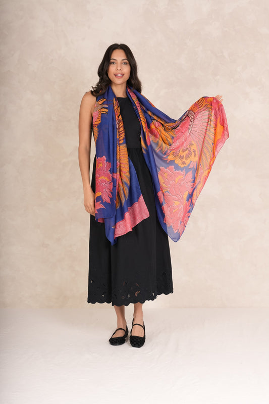 One Hundred Stars Crane Cobalt Scarf
