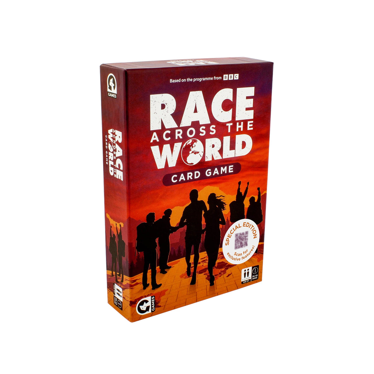 Race Across The World Card Game - Card game box titled 'Race Across the World' on a white background