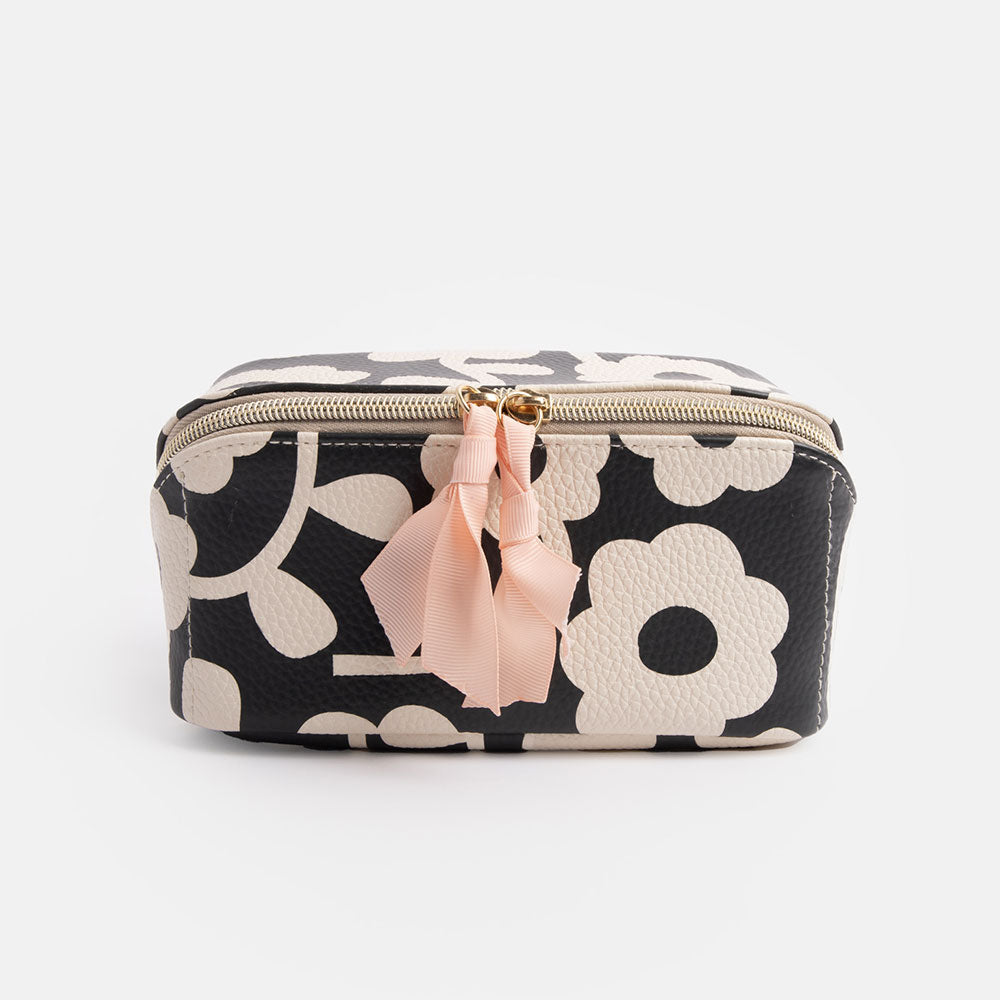 Caroline Gardner Charcoal Mono Flower Diagonal Cosmetic Bag