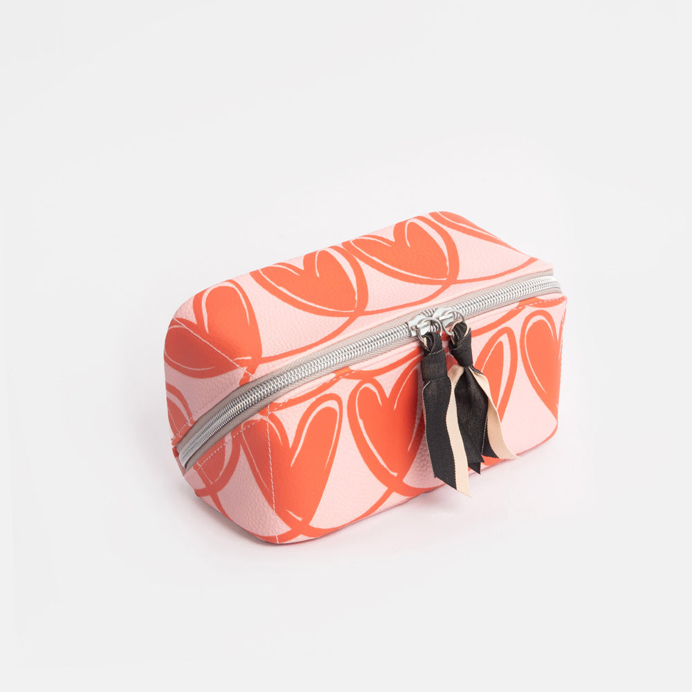 Caroline Gardner Pink/Orange Lopped Hearts Flat Lay Cosmetic Bag