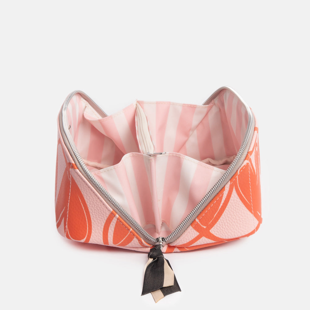 Caroline Gardner Pink/Orange Lopped Hearts Flat Lay Cosmetic Bag