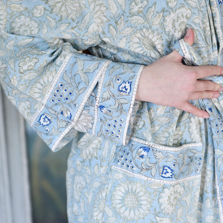 Powell Craft Cornflower Blue Floral Print Dressing Gown