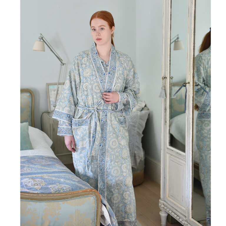 Powell Craft Cornflower Blue Floral Print Dressing Gown