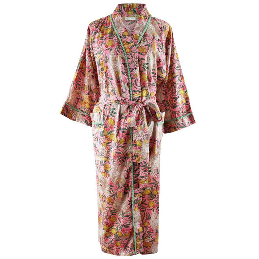 Powell Craft Pink Tropical Bird & Pomegranate Print Dressing Gown