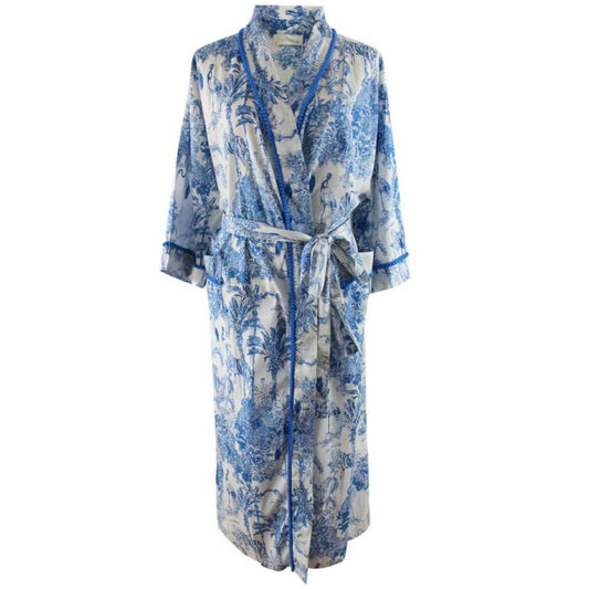 Powell Craft Blue & White Safari Toile De Jouy Print Dressing Gown