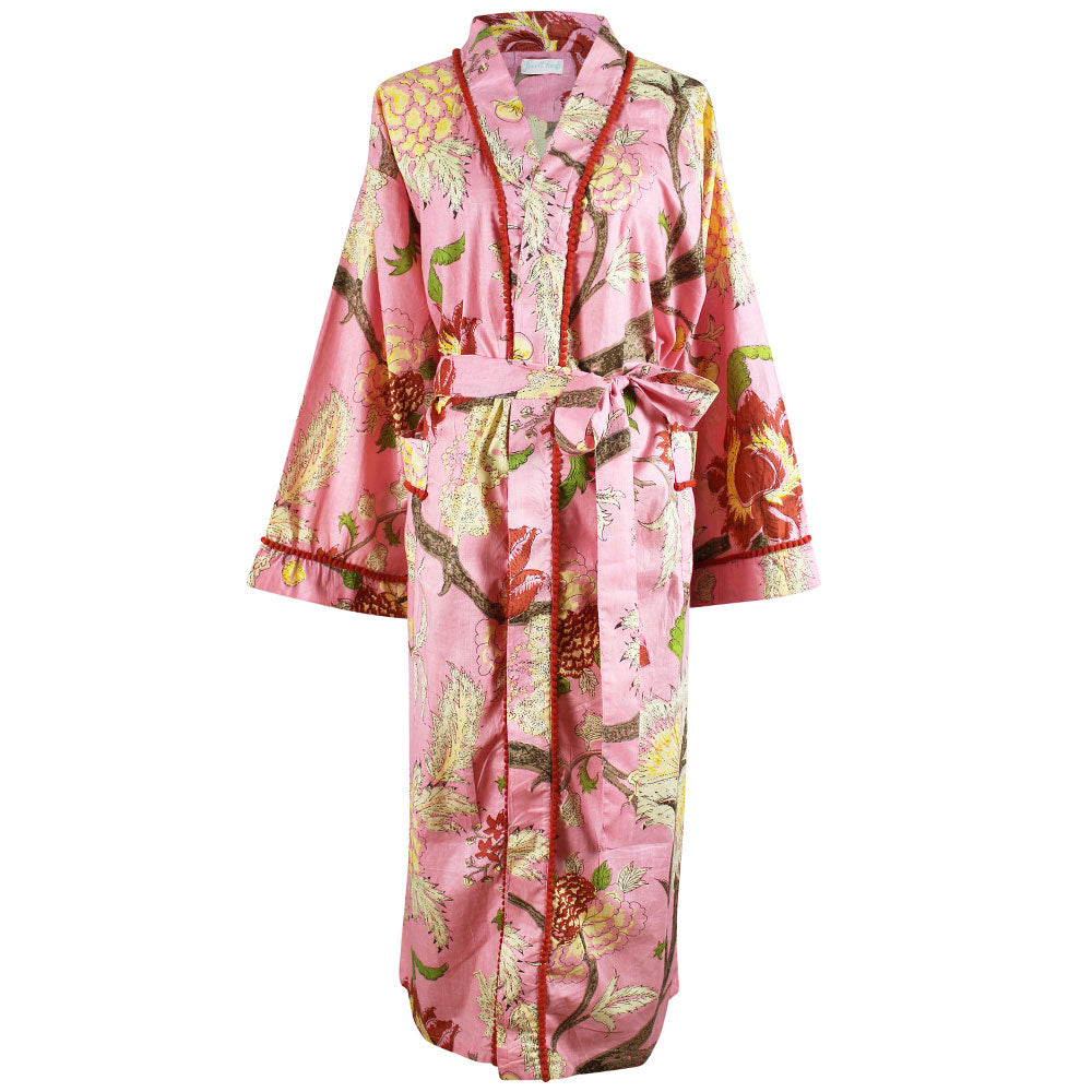 Powell Craft Pink, Cream & Burnt Orange Large Botanical Print Dressing Gown