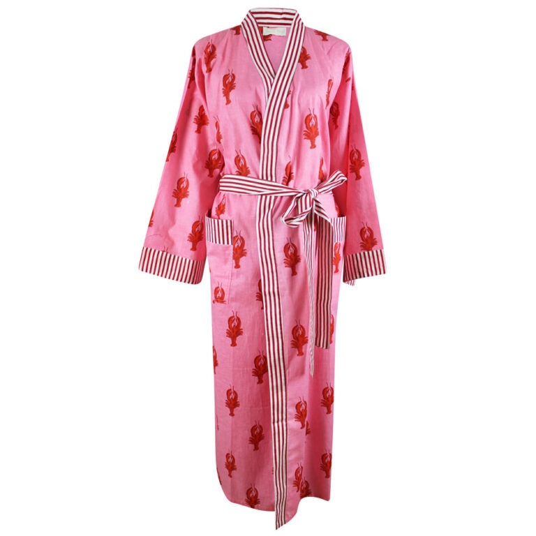 Powell Craft Pink & Red Lobster Print Dressing Gown