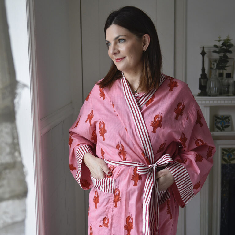 Powell Craft Pink & Red Lobster Print Dressing Gown