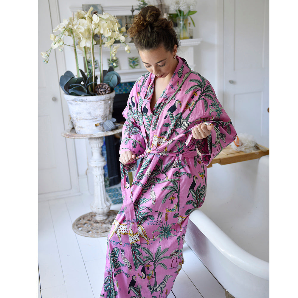 Powell Craft Pink Safari Print Dressing Gown