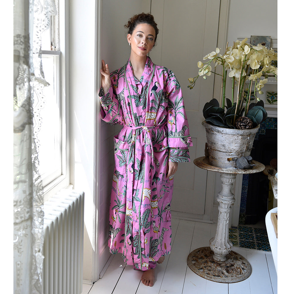 Powell Craft Pink Safari Print Dressing Gown