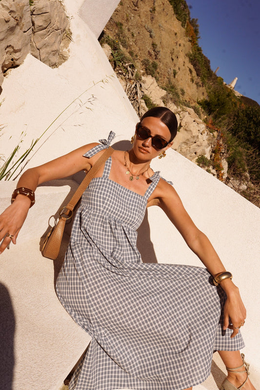 Ventara Dress in Blue Gingham
