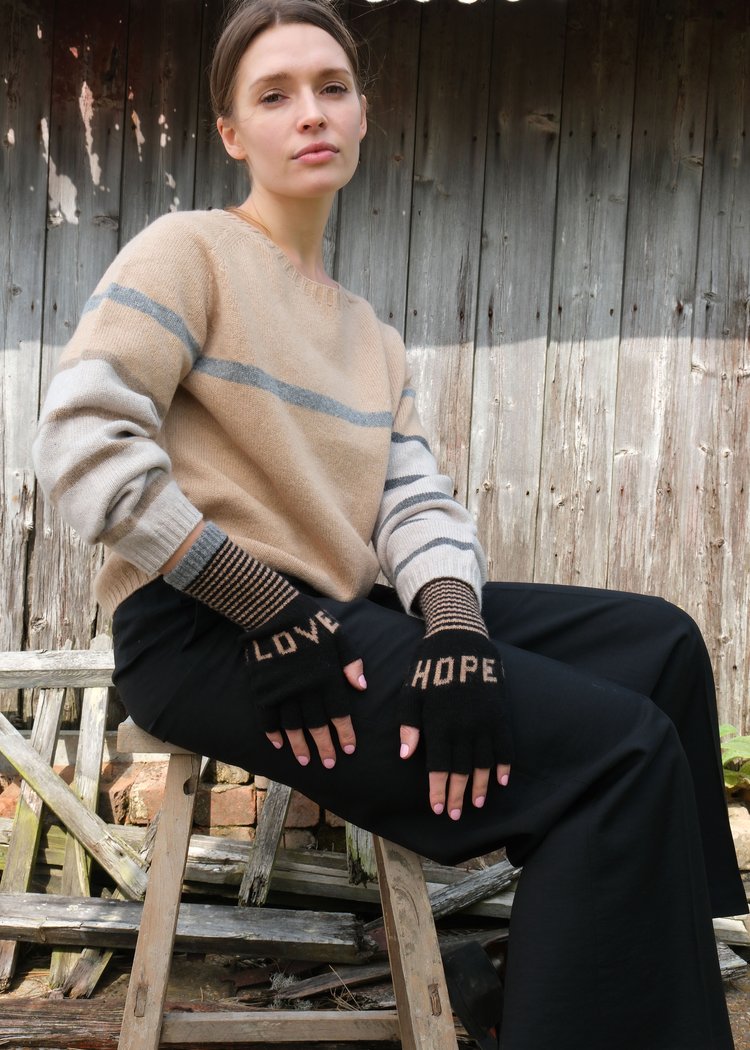 Quinton + Chadwick Fingerless Love Hope Gloves in Black and Taupe and Grey