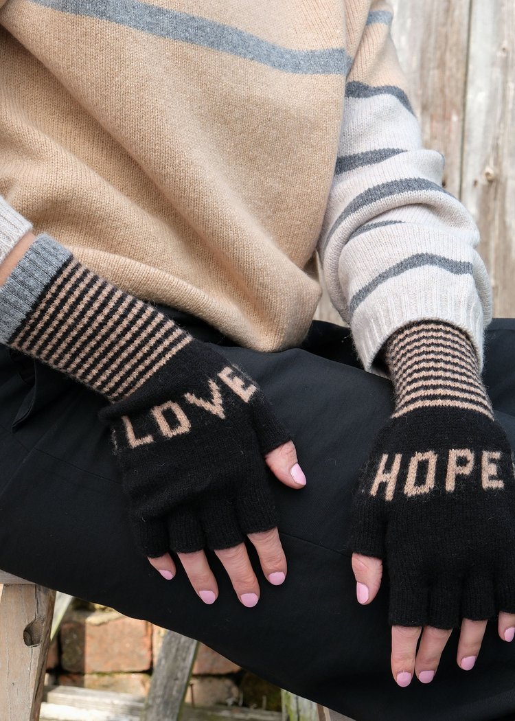 Quinton + Chadwick Fingerless Love Hope Gloves in Black and Taupe and Grey