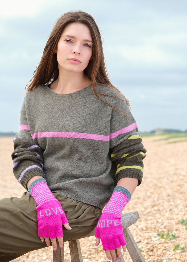 Quinton + Chadwick Fingerless Love Hope Gloves in Exotic Pink and Seaweed