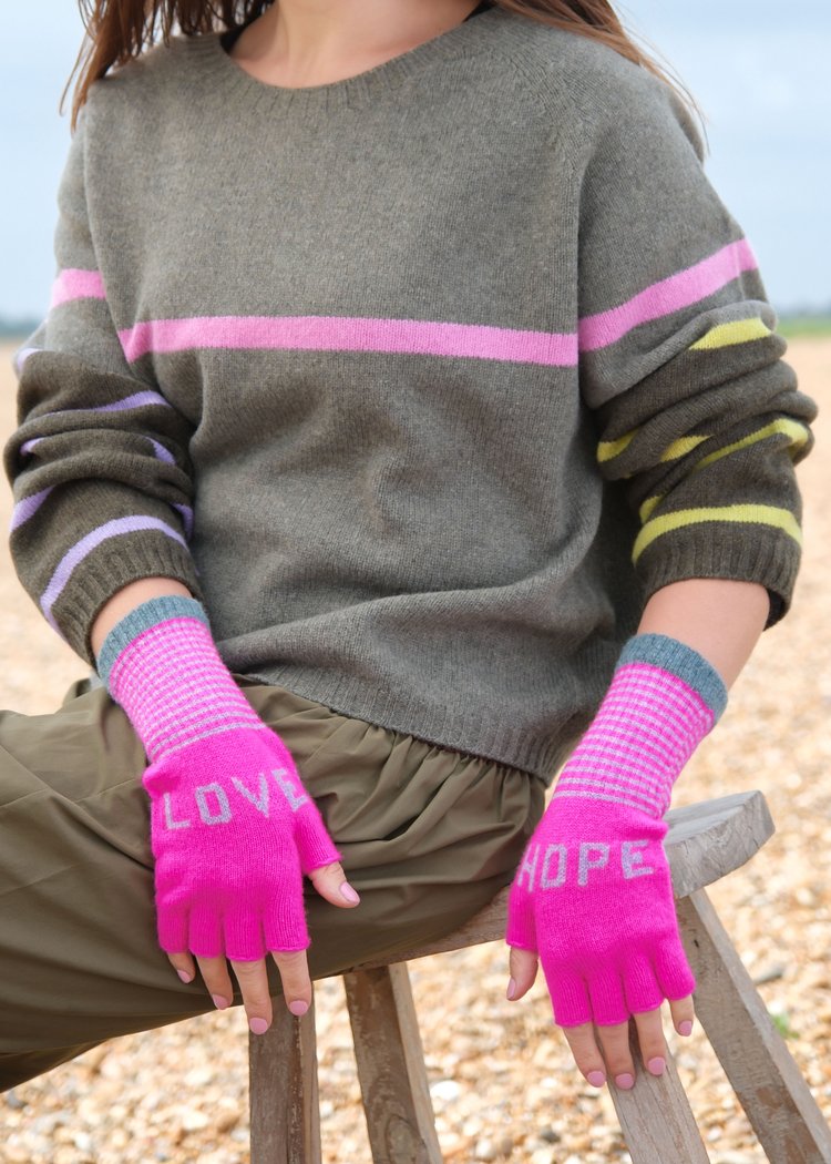 Quinton + Chadwick Fingerless Love Hope Gloves in Exotic Pink and Seaweed