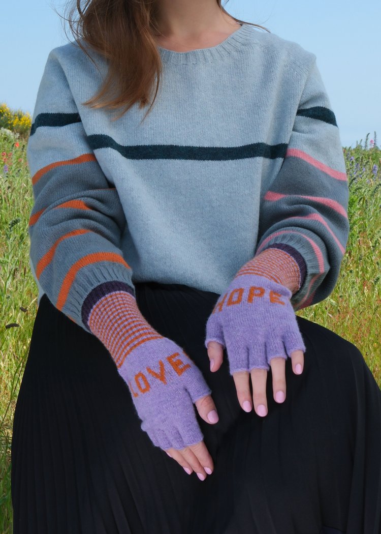 Quinton + Chadwick Fingerless Love Hope Gloves in Violet and Rust