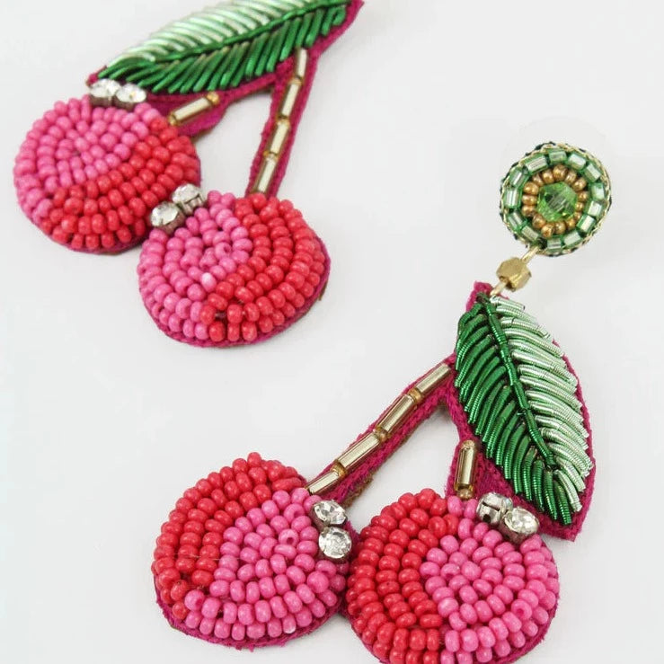 Red & Pink Cherry Beaded Earrings