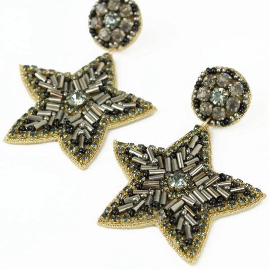 My Doris Silver Beaded Star Drop Earrings silver