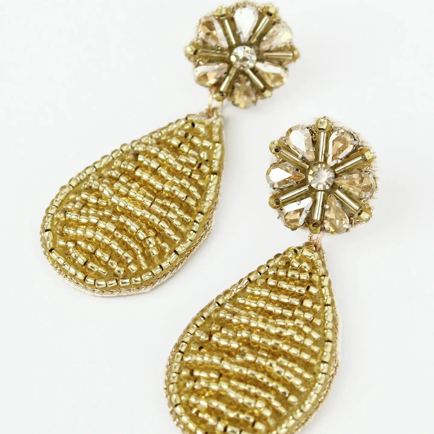 My Doris Floral Top Gem Gold Teardrop Beaded Earrings