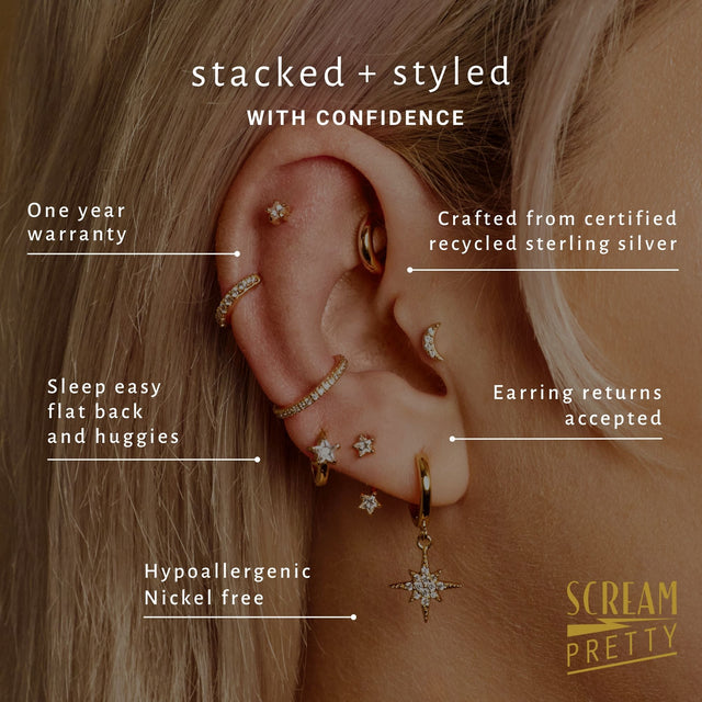 Silver Sparkling Star Single Flat Back Earring