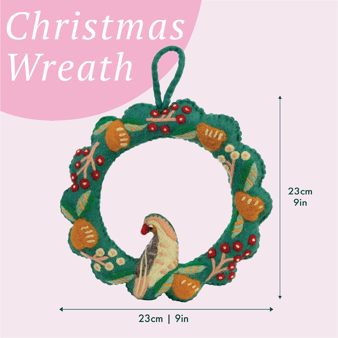 Partridge & Pear Felt Christmas Wreath - 25cm