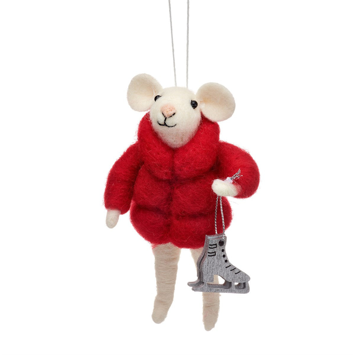 Sass & Belle Mouse with Skates and Jacket Felt Hanging Christmas Decoration