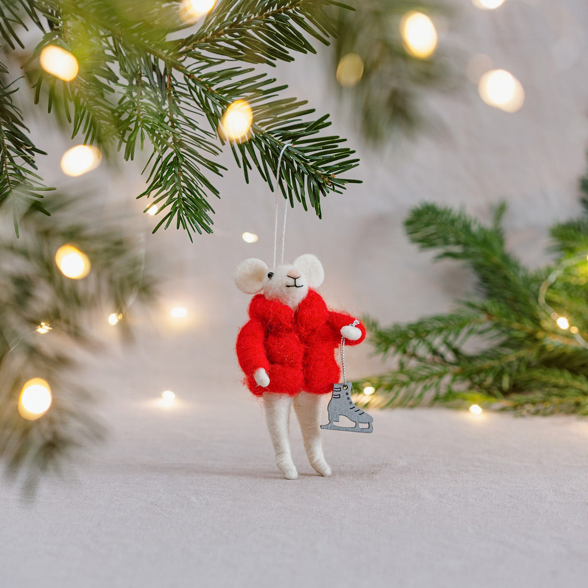 Sass & Belle Mouse with Skates and Jacket Felt Hanging Christmas Decoration