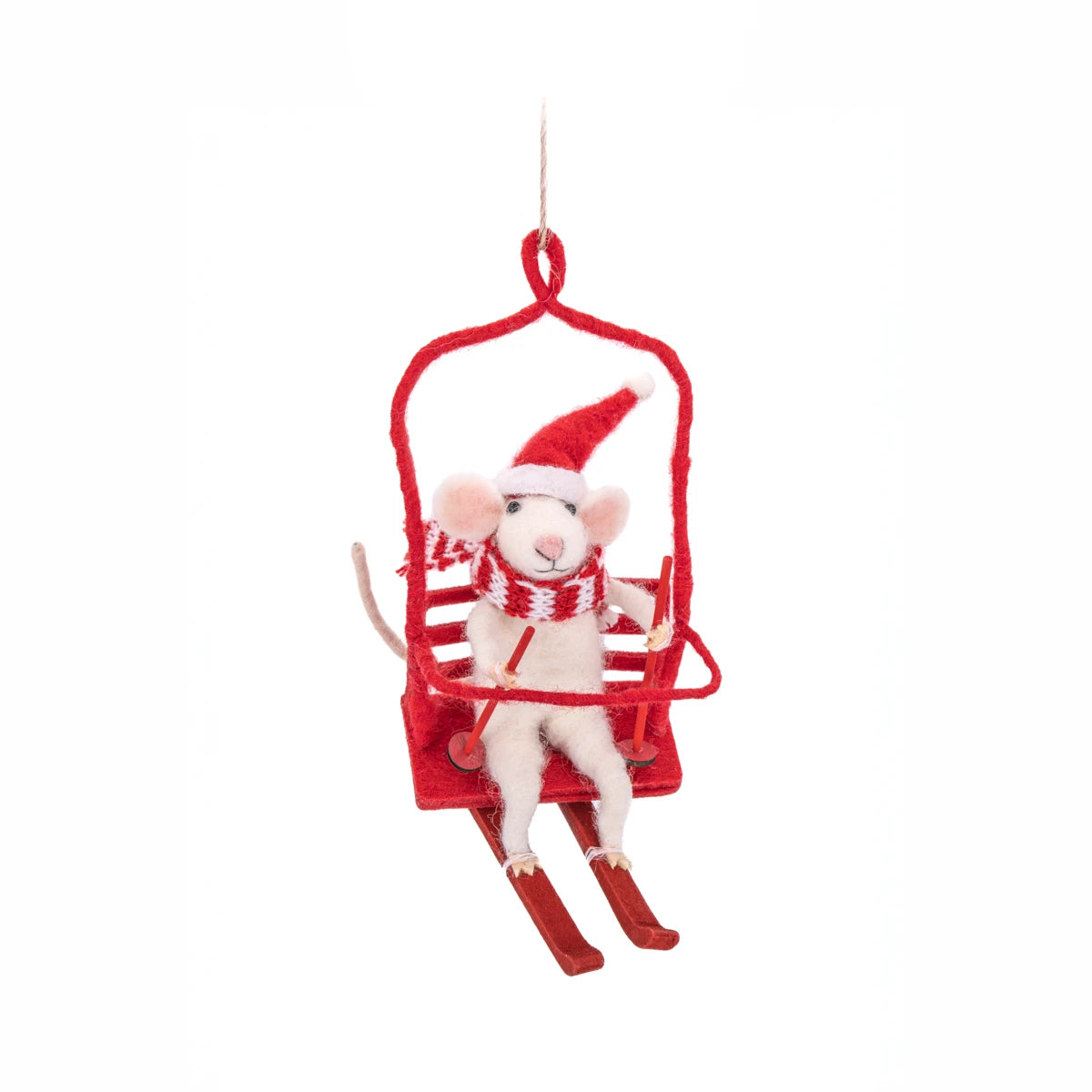 Sass & Belle Mouse on a Ski Lift Felt Christmas Decoration