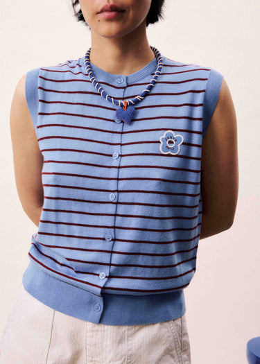 FRNCH Glacier Cardigan in Lavender Blue Stripe