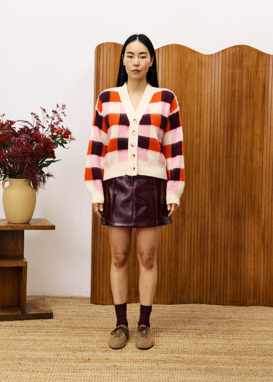 FRNCH VIOLA Pink Cardigan in Rose Check