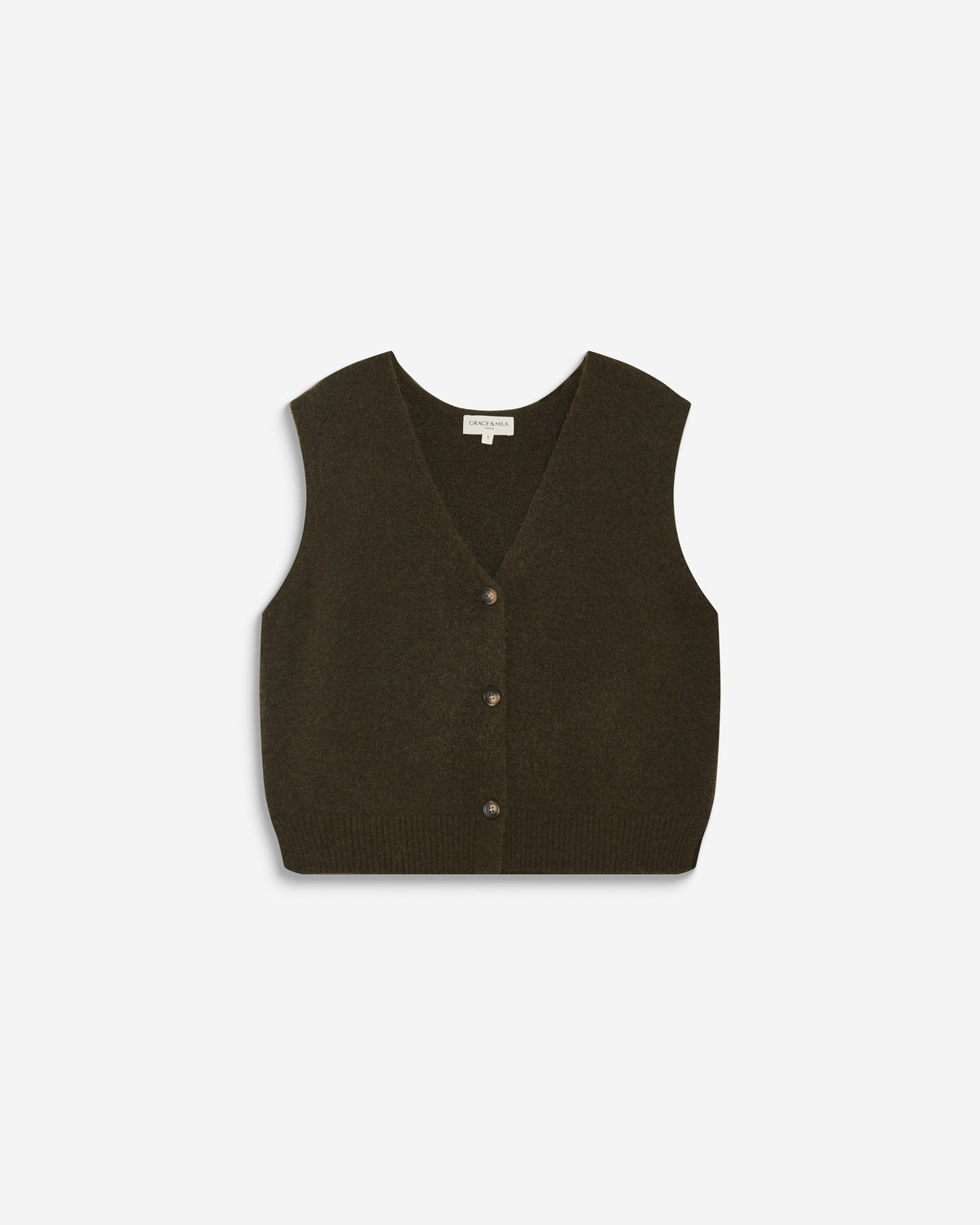 Grace & Mila Nars V Neck Cardigan in Khaki