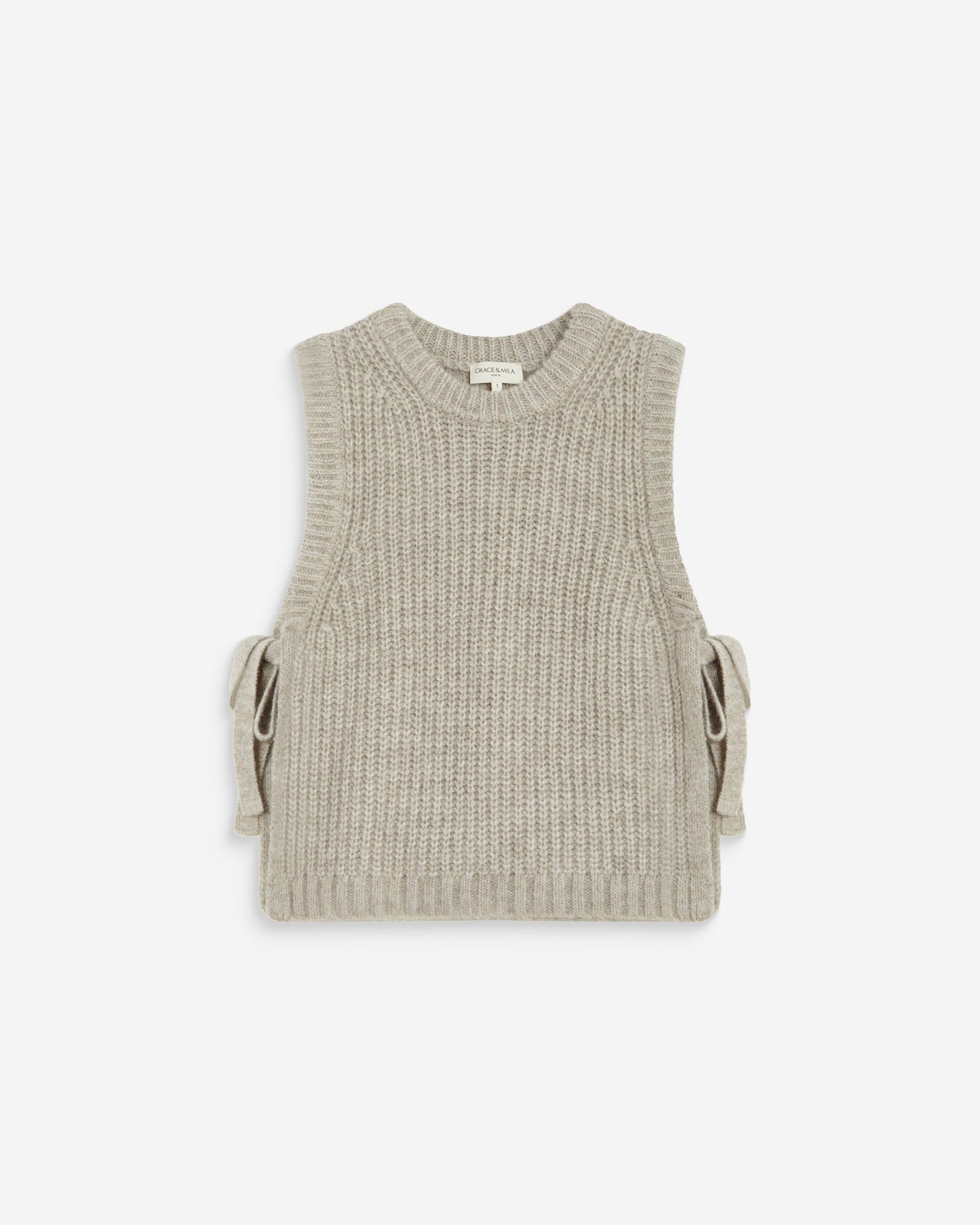 Grace & Mila Argan Sleeveless Side-tie Sweater in Grege