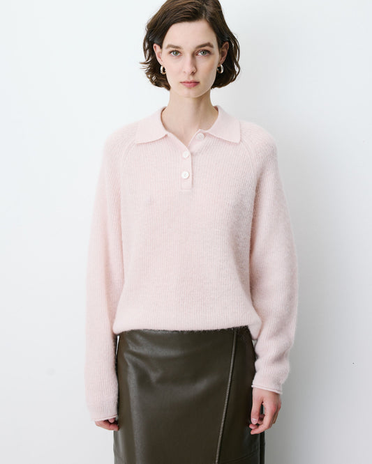 Grace & Mila Alevan Knit Polo Sweater in Nude